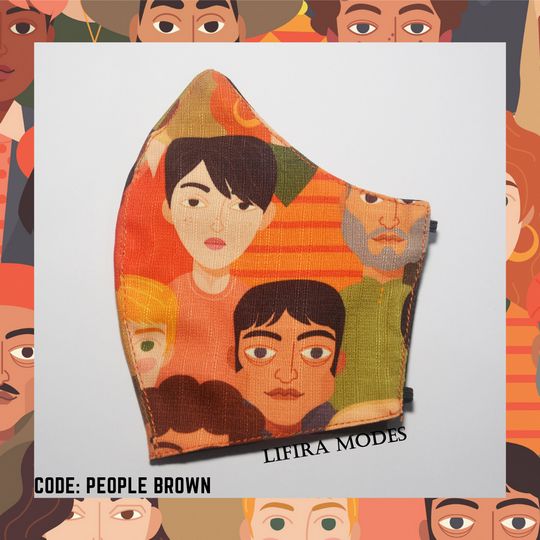 MASKER PRINTING KATUN MOTIF PEOPLE BROWN