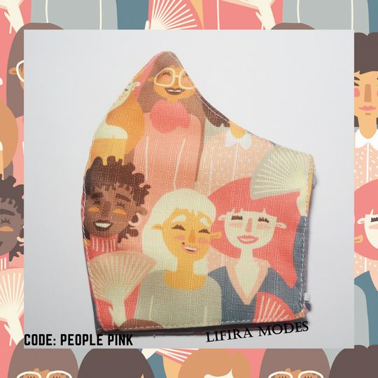 MASKER PRINTING KATUN MOTIF PEOPLE PINK